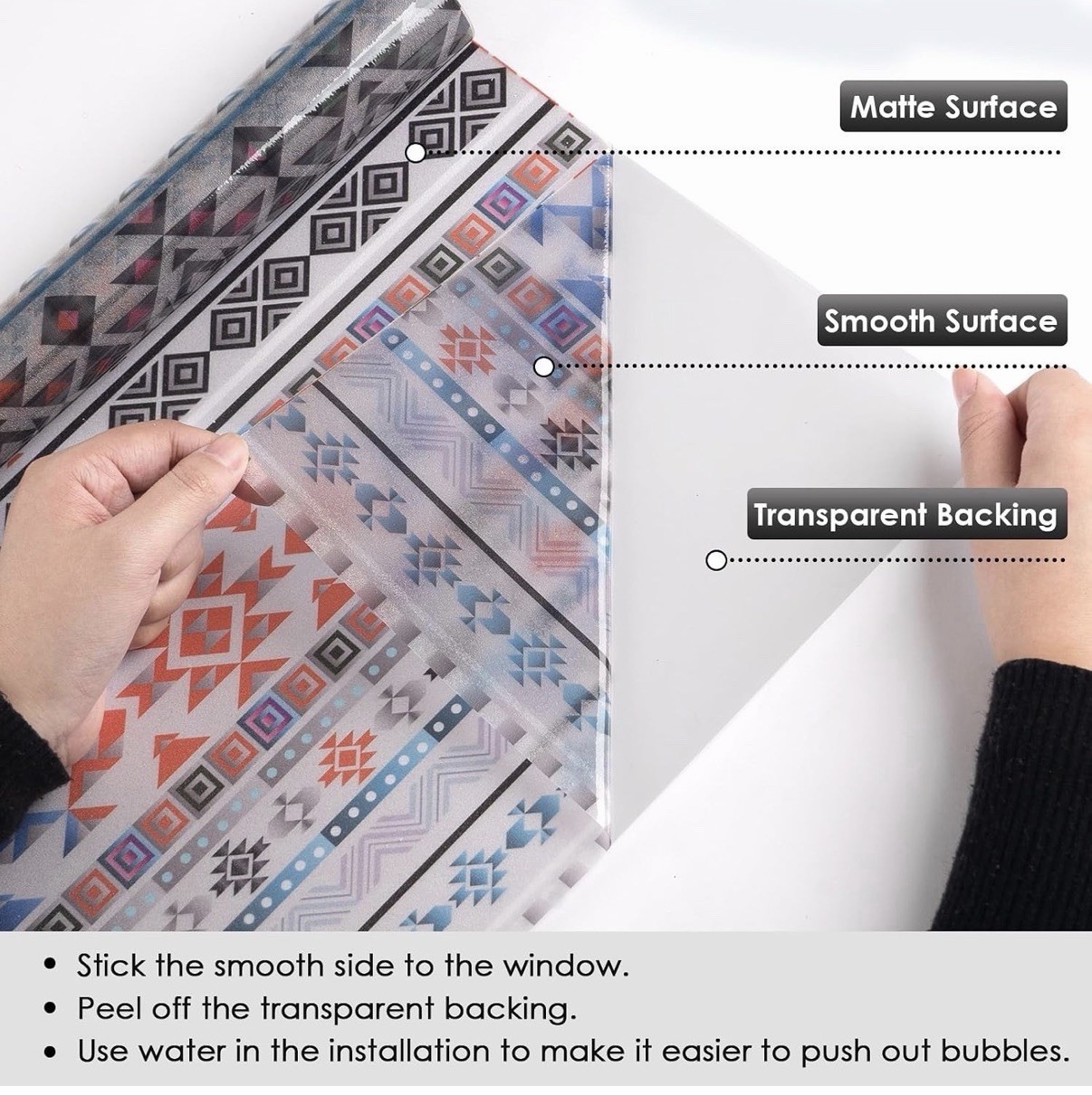 Window Privacy Film Stain Glass Boho Tribal – 17.7” X 78.7’ w Tool Easy Install