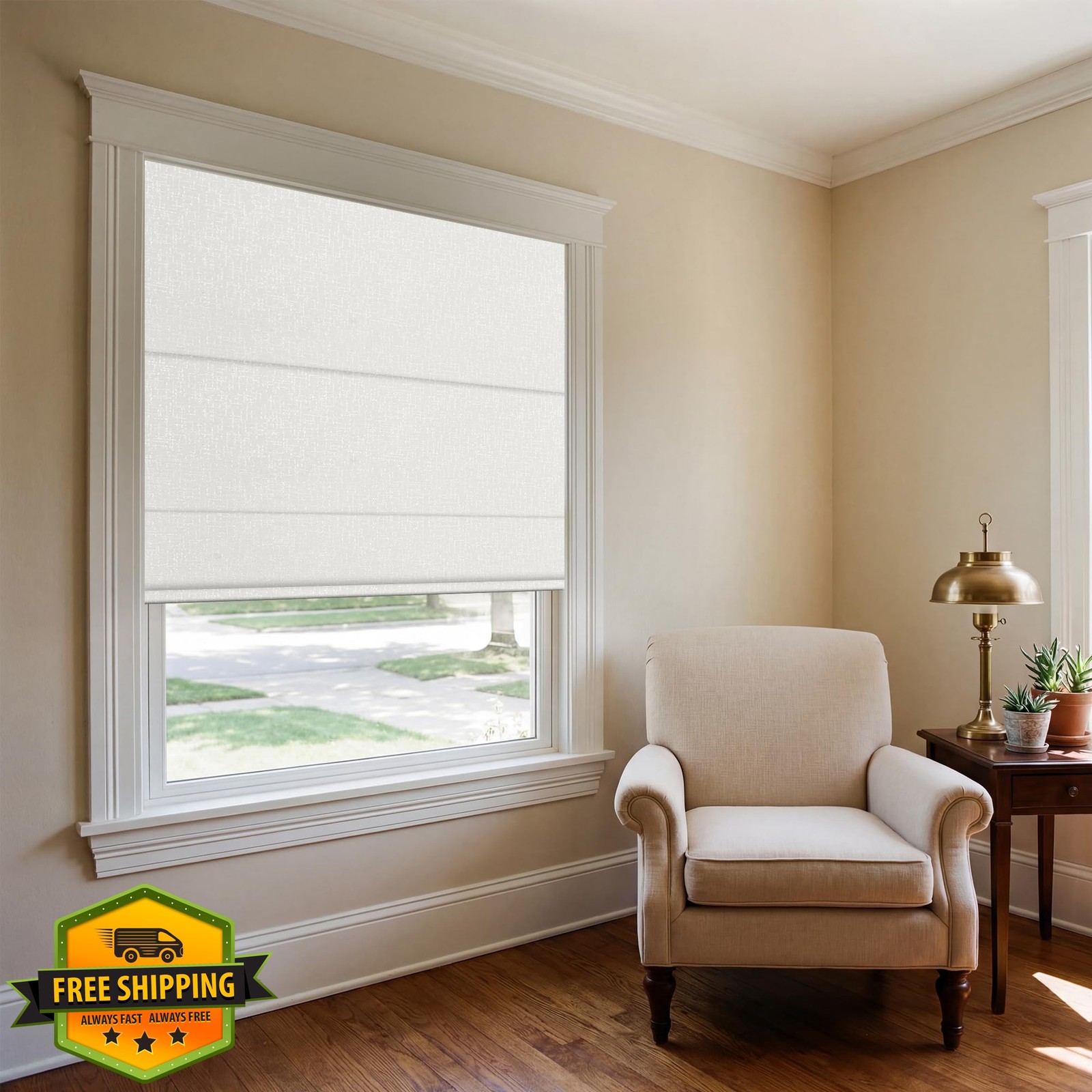 Sulugood White 30″W x 48″H No Drill Roman Shades 70% Blackout
