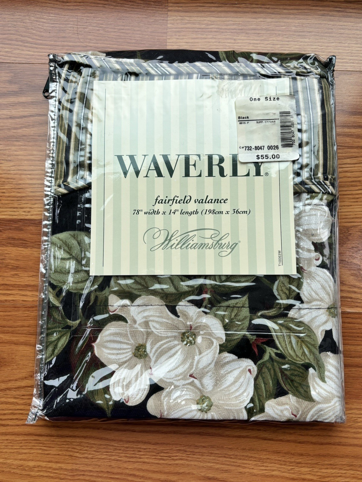 NWT WAVERLY (1) Williamsburg Garden Images Black Ascot Valance 78 x 14 See Note