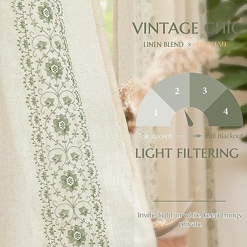 Small Window Curtains 45 Inch 54″W x 45″L (Pack of 2) Floral| Sage on Beige