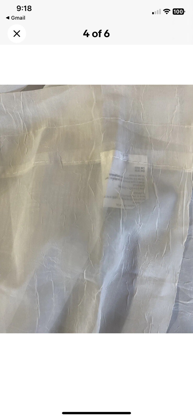 New No Pkg. Rod Pocket Sheer Window Panel (1) White 52″ x 108″ Crinkle Pattern