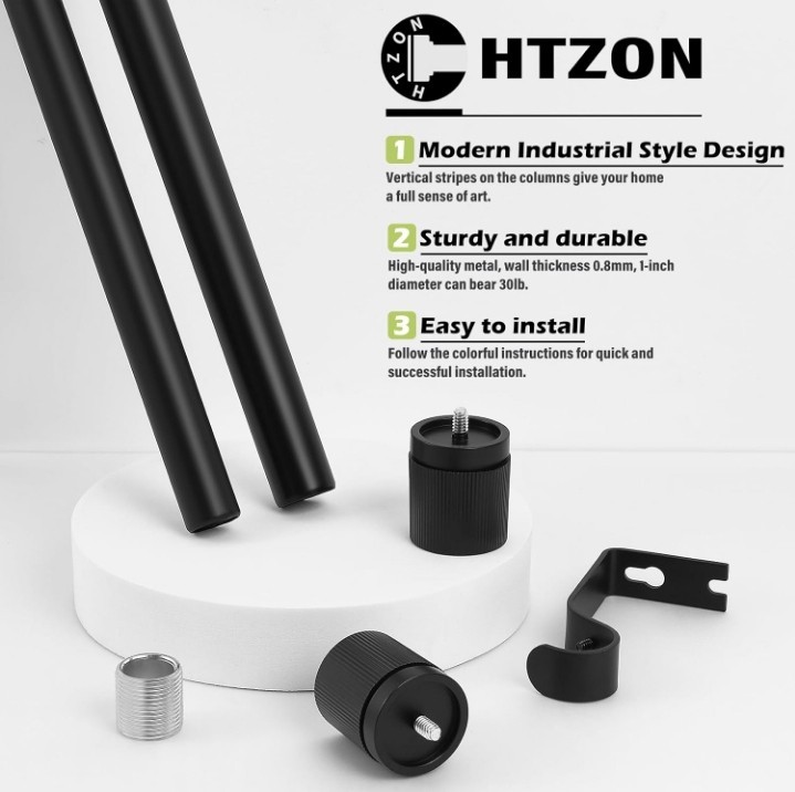 HTZON Black Curtain Rods for Windows 72 to 144 Inch:Modern Decorative …….286