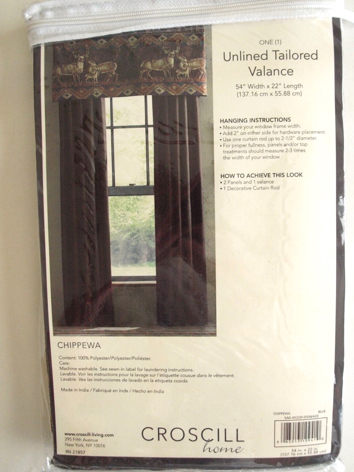 Croscill CHIPPEWA One Unlined Tailored Valance 54″ Width x 22″ Length