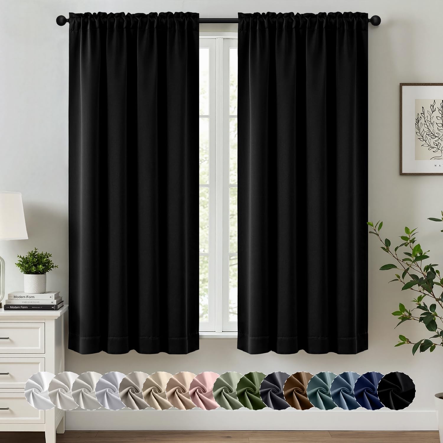 MIULEE Black Blackout Curtains for Bedroom 40″W x 63″L (Pack of 2),