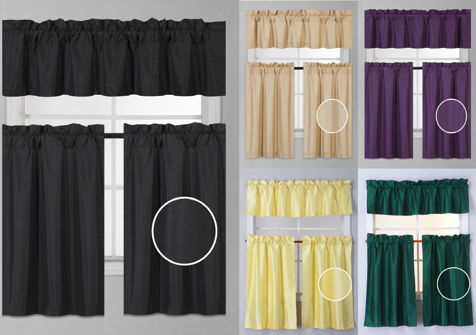 NEW ROD POCKET SILKY WINDOW DRESSING SMALL ROOM CURTAIN PANELS 3PC SET 36″L (K3)