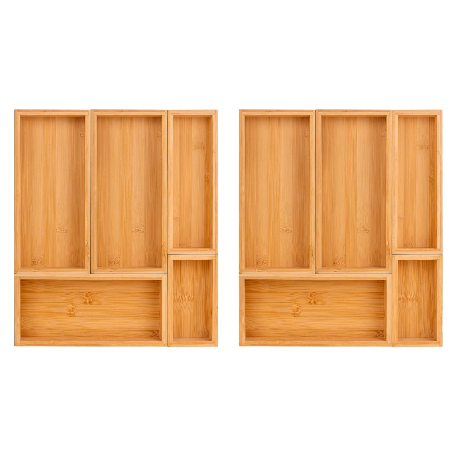 bamboo drawer organizer Set，expandable drawer dividers,wooden stora… Fa
