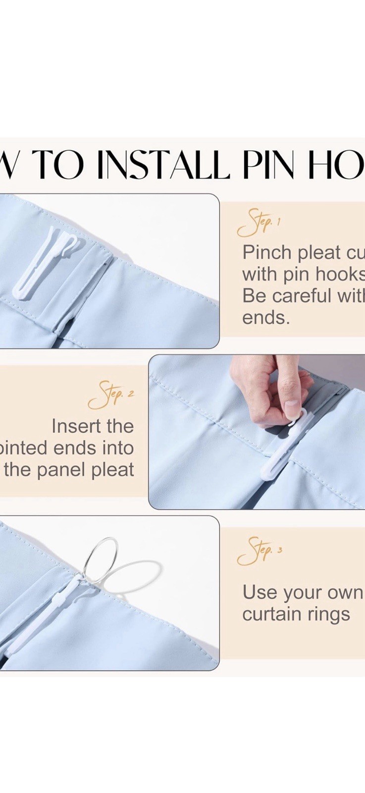 Blue Solid/Plain Curtain Panels Back Tab with Adjustable Hooks for Adults