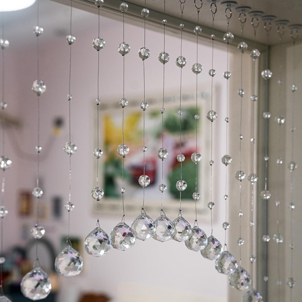 Hanbinsen 20 Strings Crystal Beaded Curtain, Arched Door String Curtain, Hanging