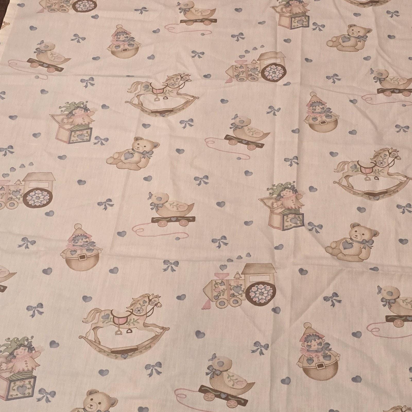 2 Rocking Horse Vtg Toys Nursery Baby Room Handmade Curtains Valance Cottagecore