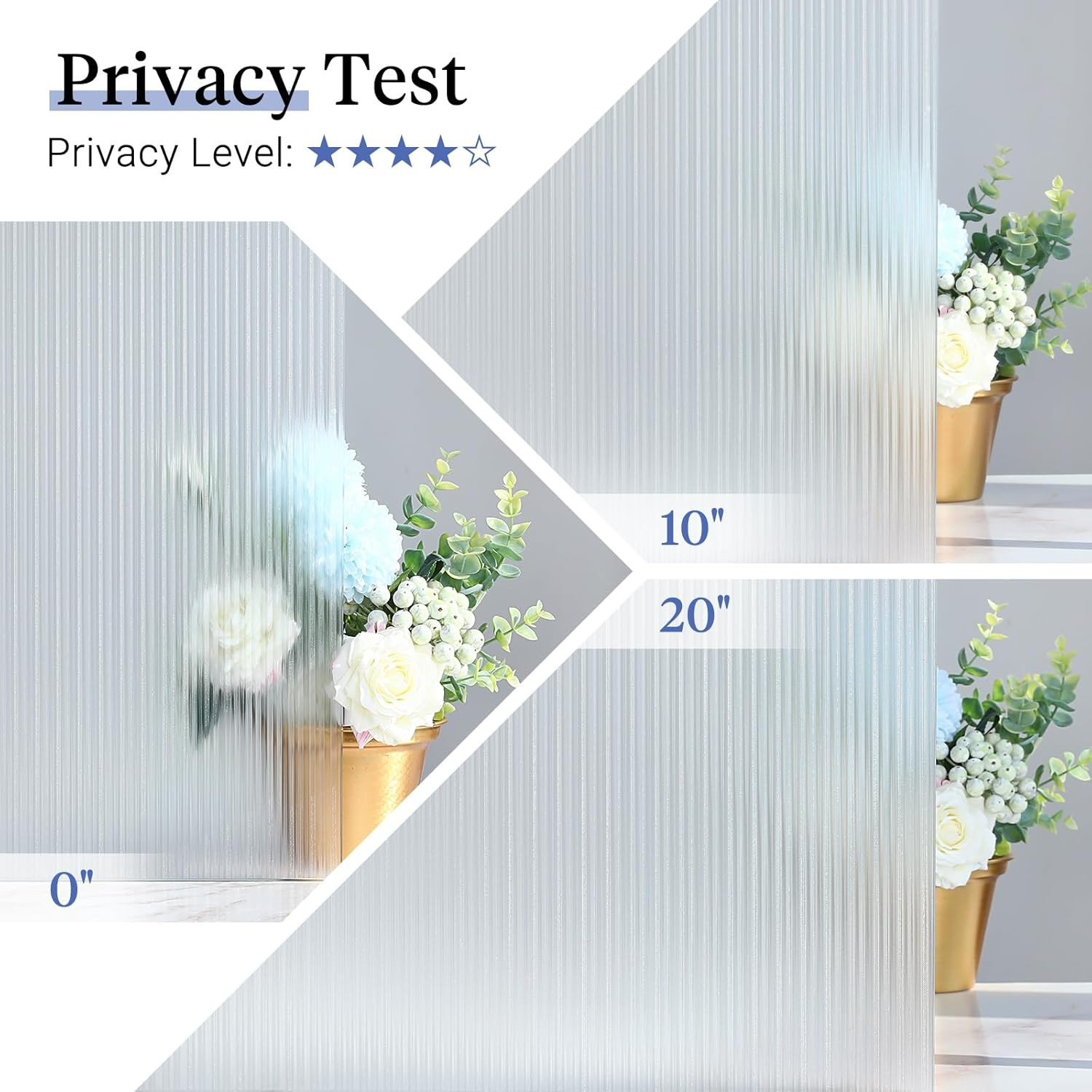 Haton Reeded Glass Window Privacy Film, Static Cling Non-Adhesive Frosted Film,