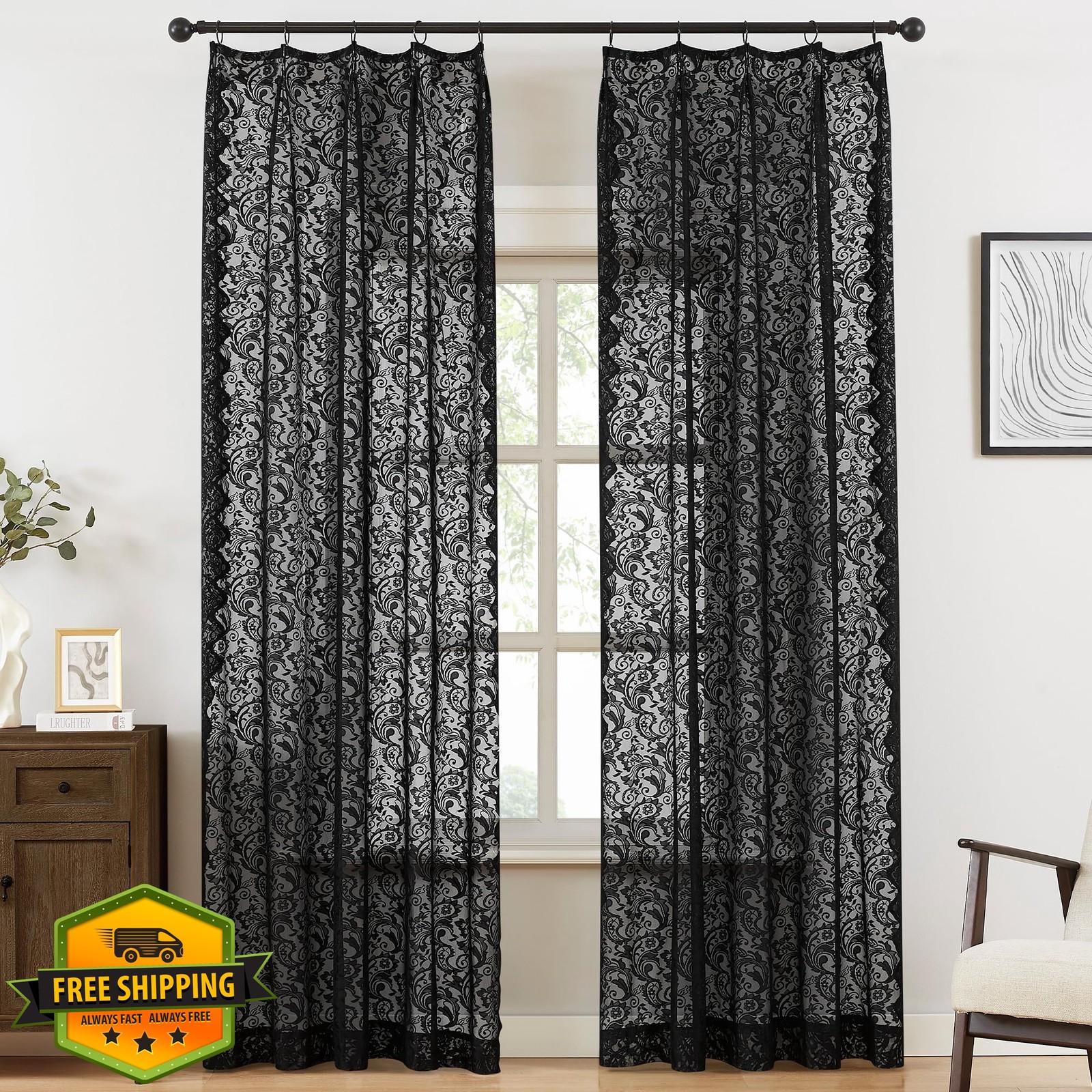 Bujasso Pinch Pleat Curtains Black 40×108″ 2pk