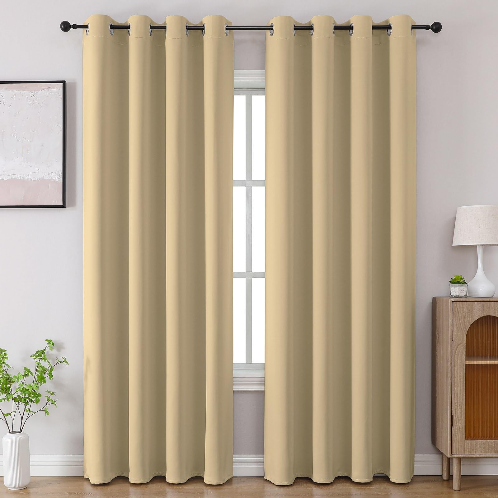 CUCRAF Beige Blackout Curtains 84 inch Length 52″W x 84″L (Pack of 2),