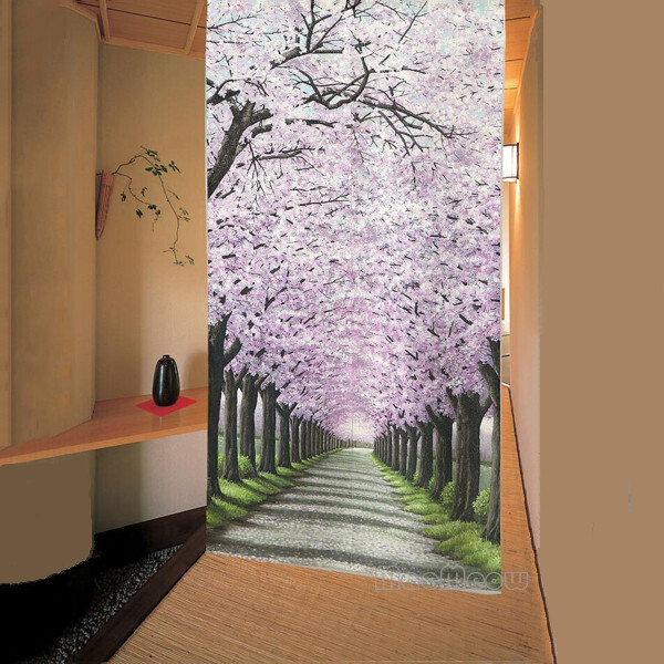 Japanese Doorway Tapestry Door Long Curtain Purple Cherry Blossom Sakura Tree