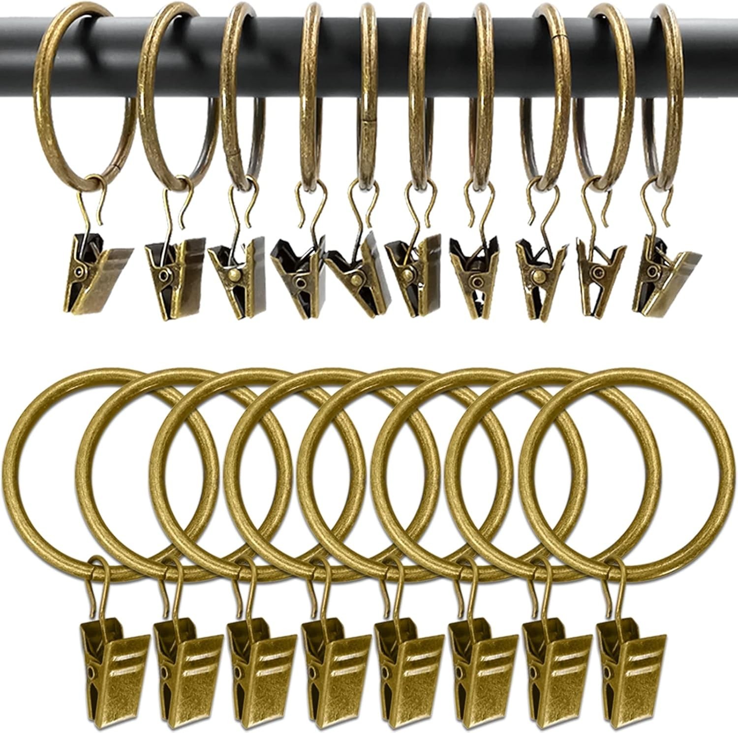 Durable 100 Pack Bronze Drapery Clip Rings – Supports Heavy Curtains, 1.5 in ID