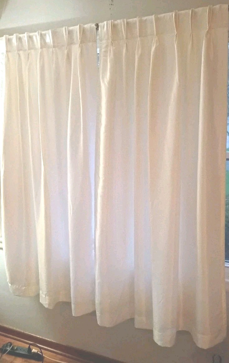 Faux Silk White Peri Home Collection Pinch Pleat Drapes Pair Lined 25″ X 64″