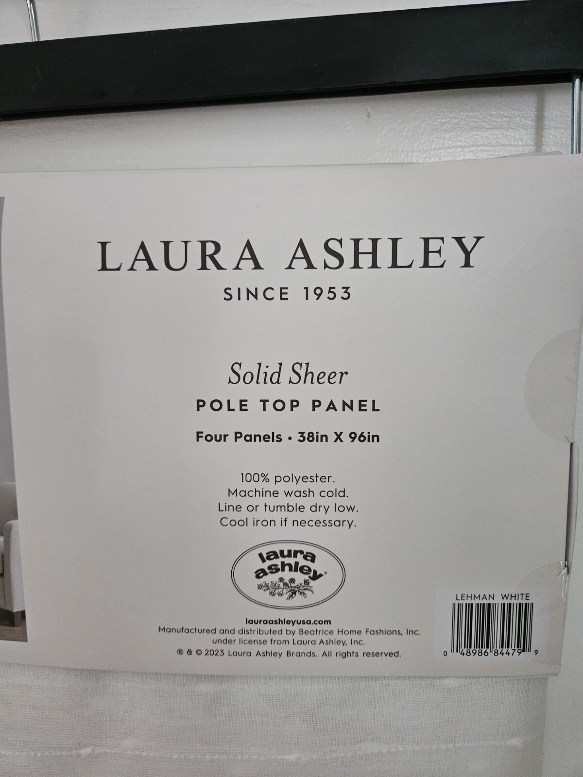 NEW! Laura Ashley White Solid Sheer Curtain 38 x 96 FOUR Pole Top Panel 4 pc SET