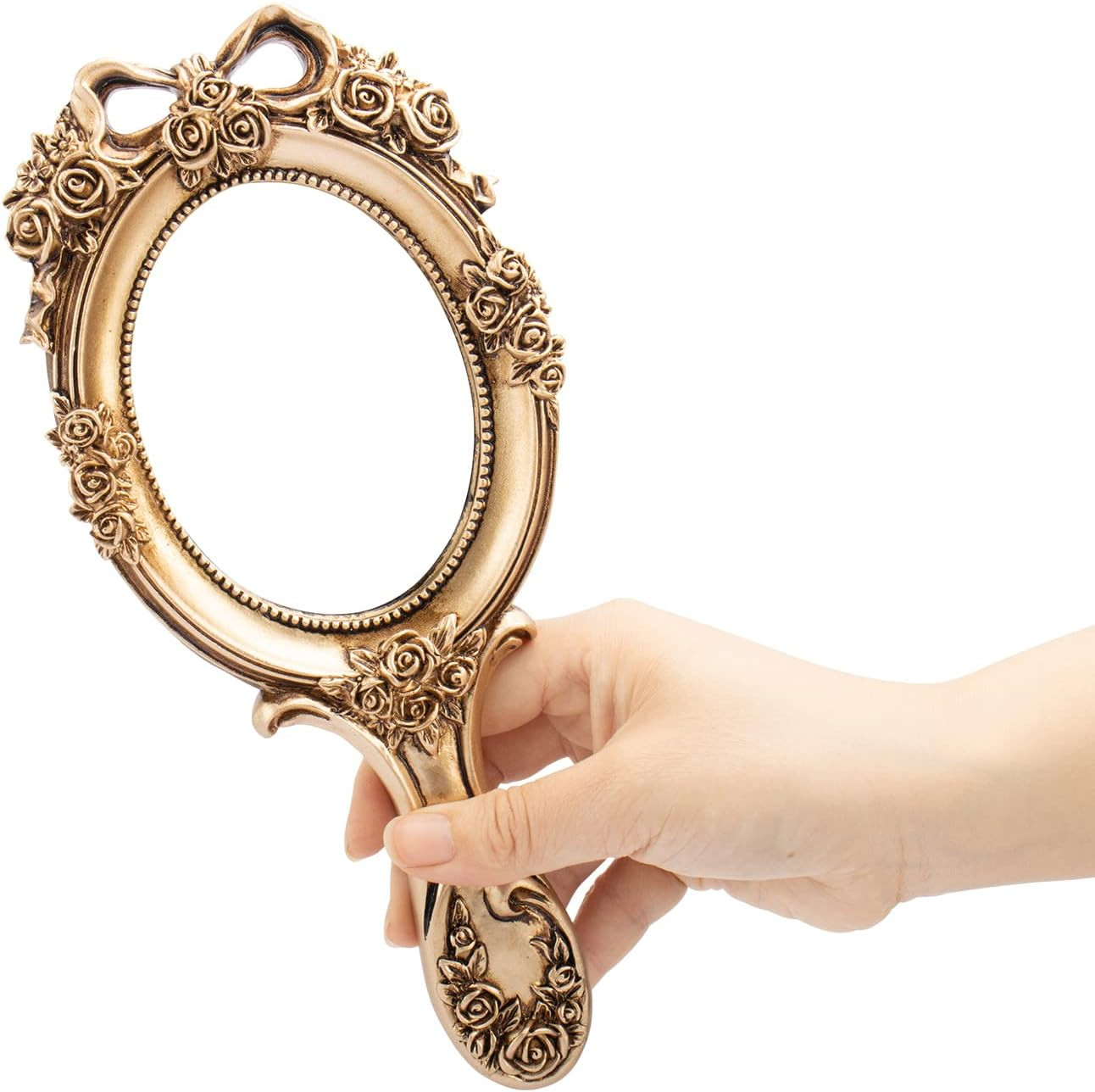 Vintage Handheld Mirror Embossed Flower Hand Held Mirror Makeup Mirror Vanity Mi