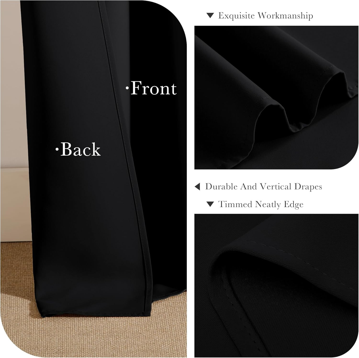 PONY DANCE Black Kitchen Blackout Curtains over Sink, Short Half Curtains for Ba