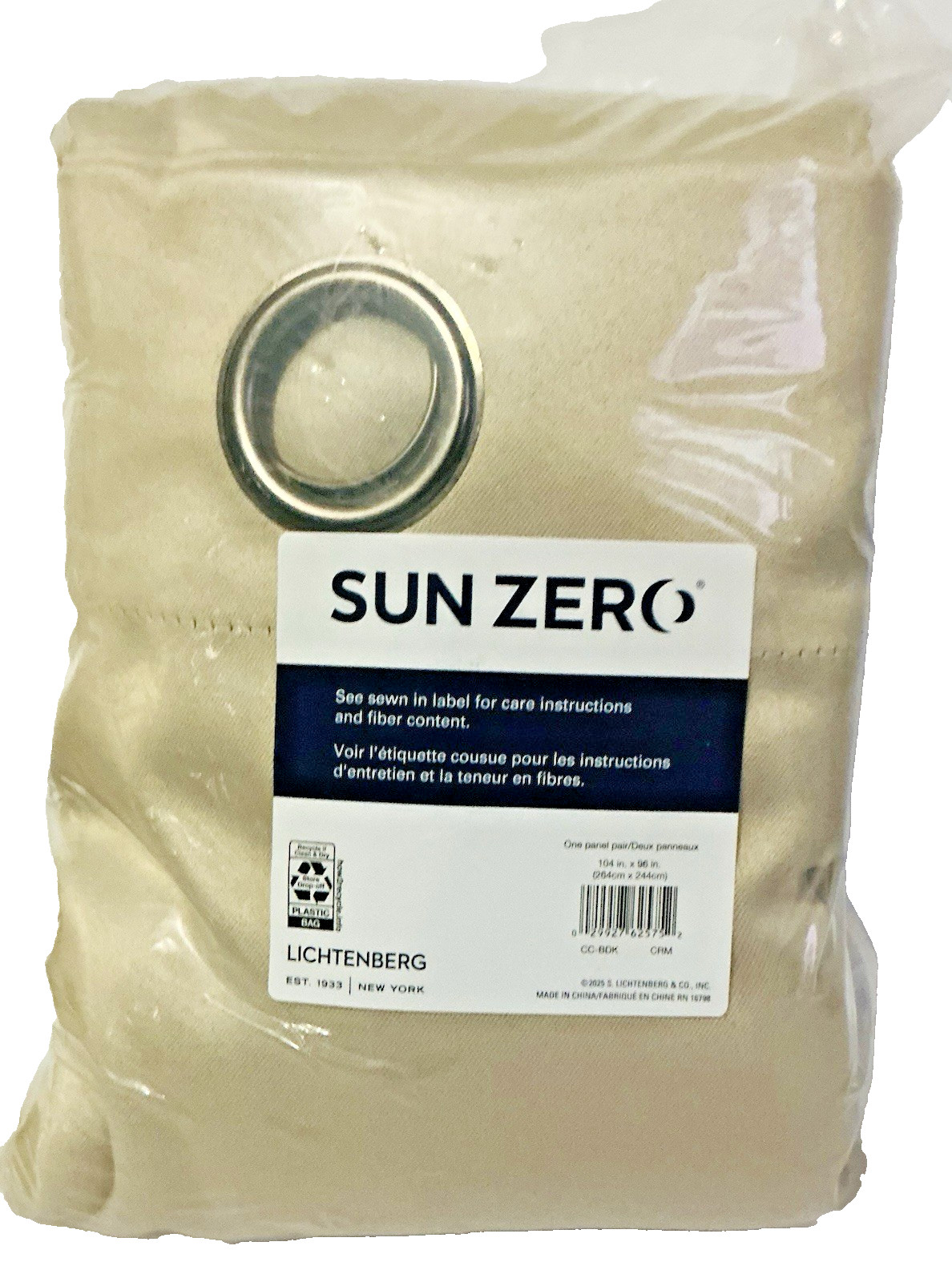 Sun Zero Broderick Theater Grade Blackout Panels 96”L x 52”W Cream 2-Pack