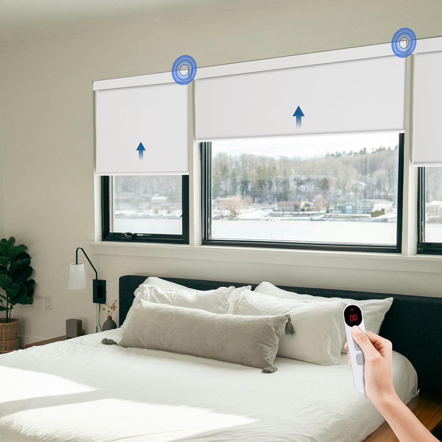Remote-Controlled Motorized Blackout Blinds – Cordless, Easy Install, White 46×7