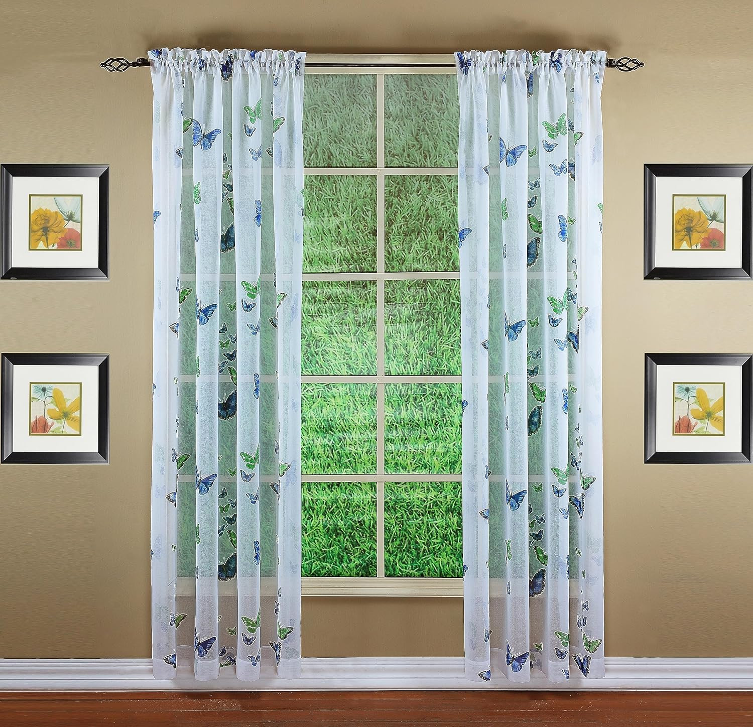 Butterflies Print Semi Sheer Panel, 84″, Blue, 54W X 84L