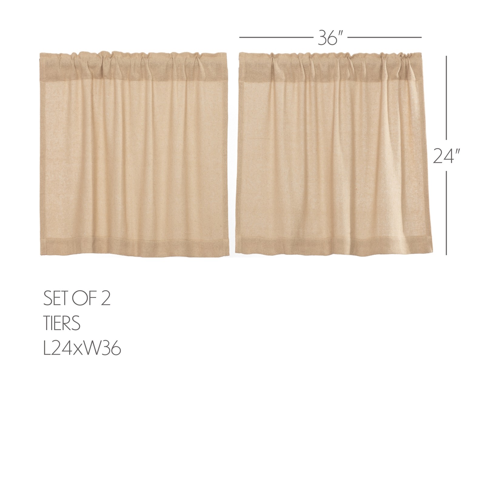 Burlap Vintage Vintage Tan Set (1 Valance 16×72 ; 2 Tier 24×36) VHC Brands