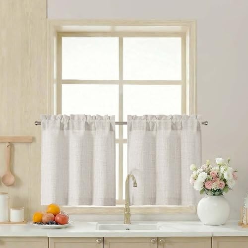 Kitchen Curtains 24 Inch Length, Light 30″W x 24″L (Pack of 2) Natural