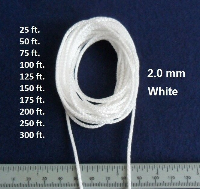 25-300ft 2.0 mm White Lift Pull String Cord for Shades, Honeycomb, Window Blinds