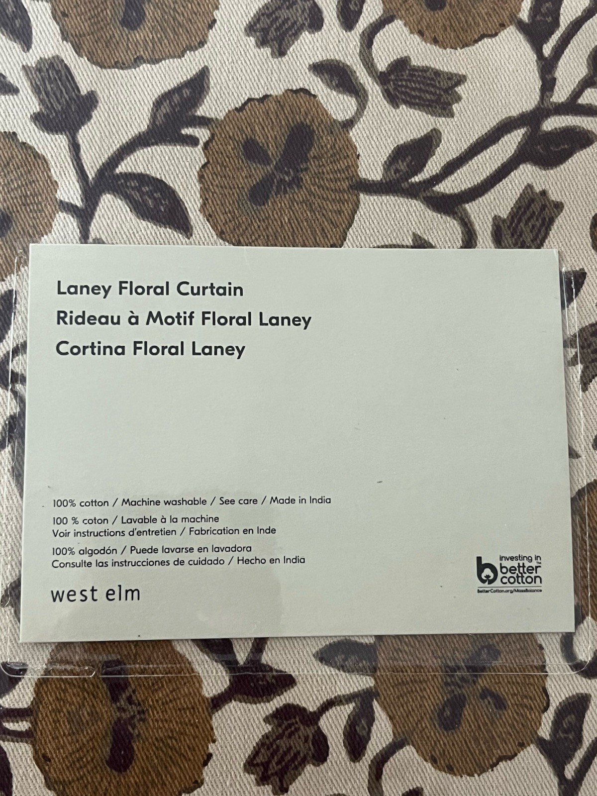1 West Elm Cotton Canvas Laney Floral Curtain 48 X 84 Honey