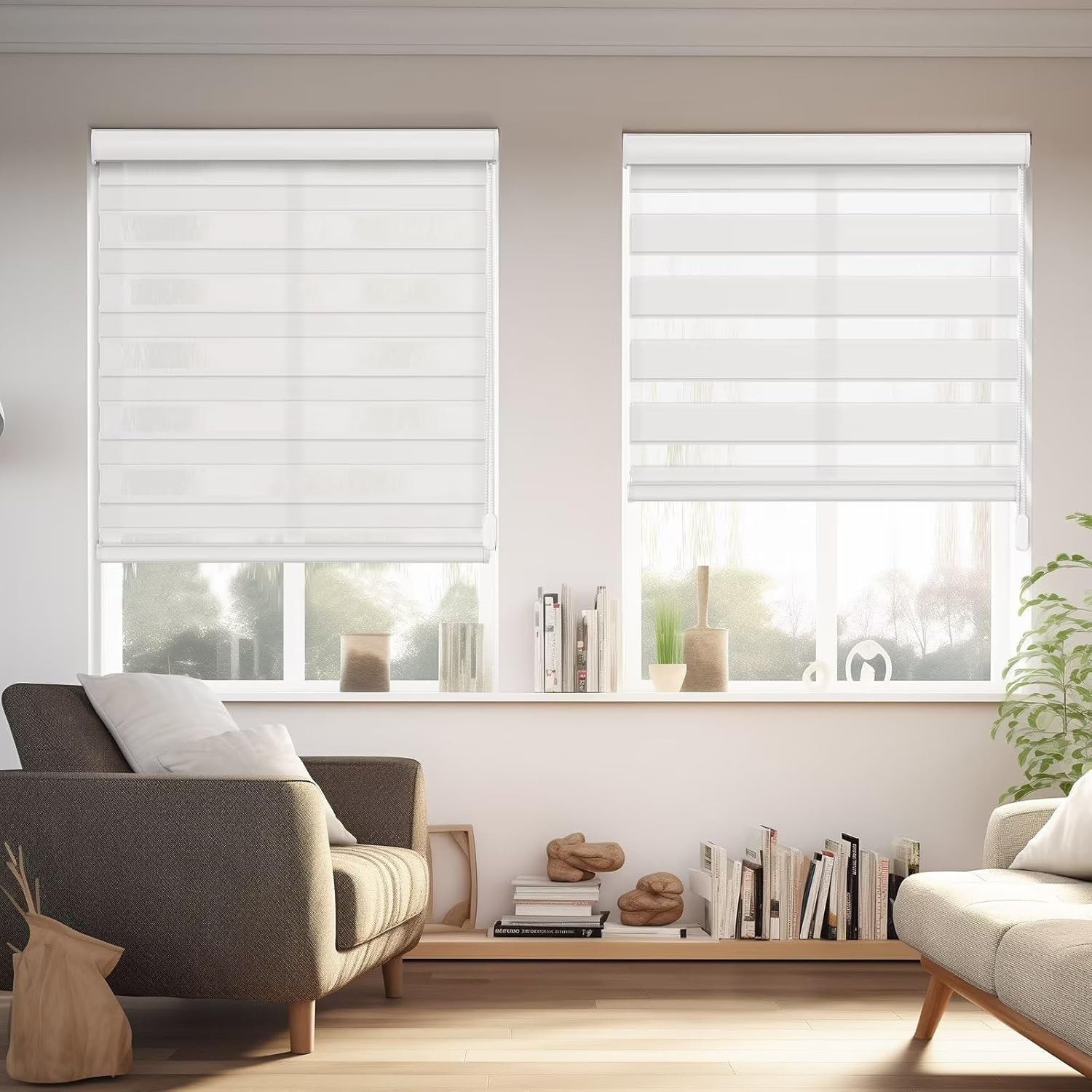 Changshade CUSTOM CUT Dual Layer Window Treatment Zebra Roller Shades-Corded