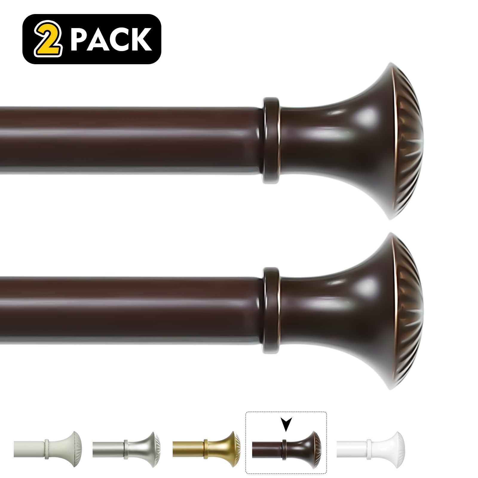 1-2 Pack 5/8″ Dia Telescoping Single Curtain Rods w/ Trumpet Finial, 28″-120″