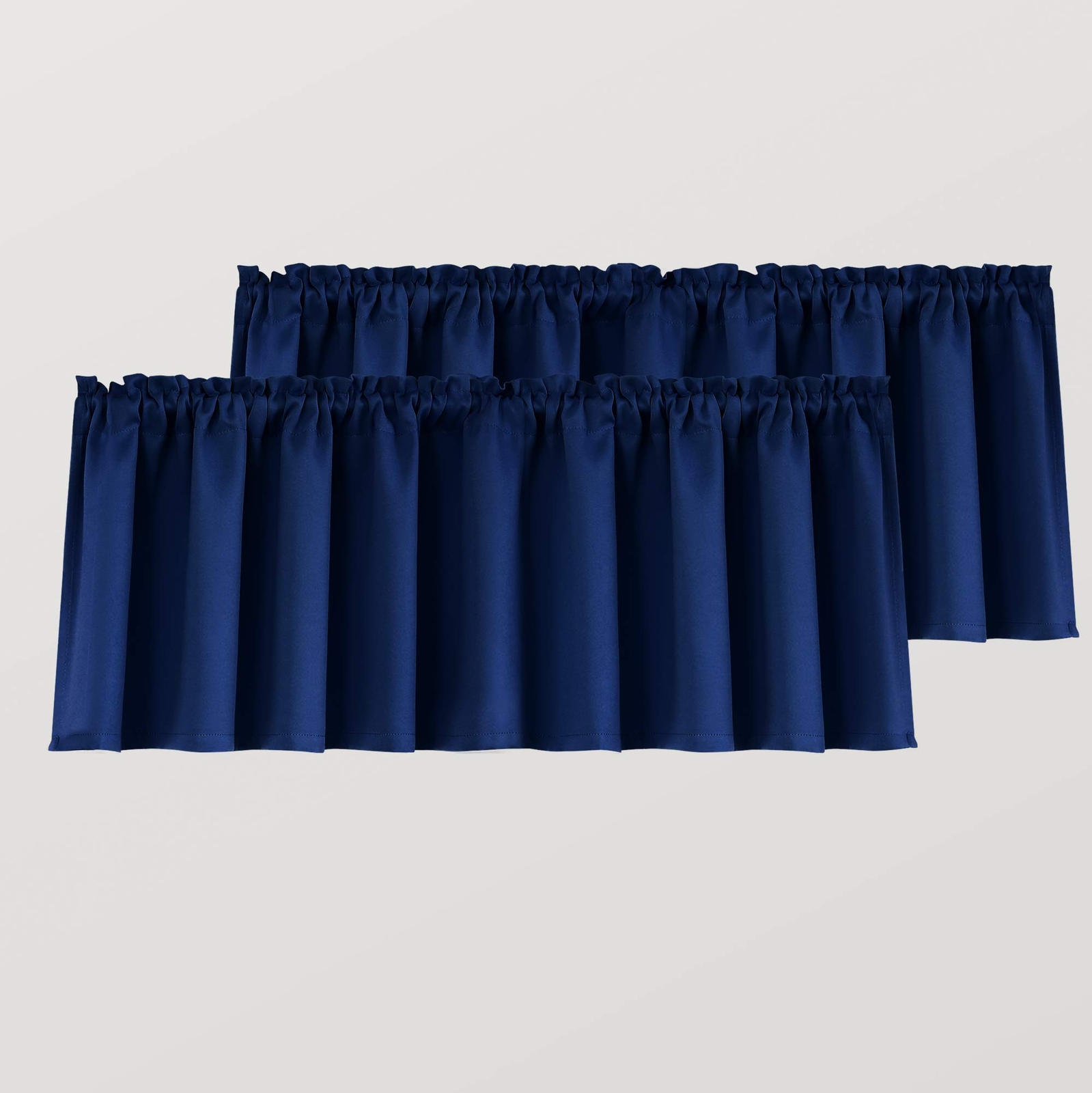 Navy Blue Window Valances For Kitchen 2 Pack Rod Pocket Blackout Light Blocking