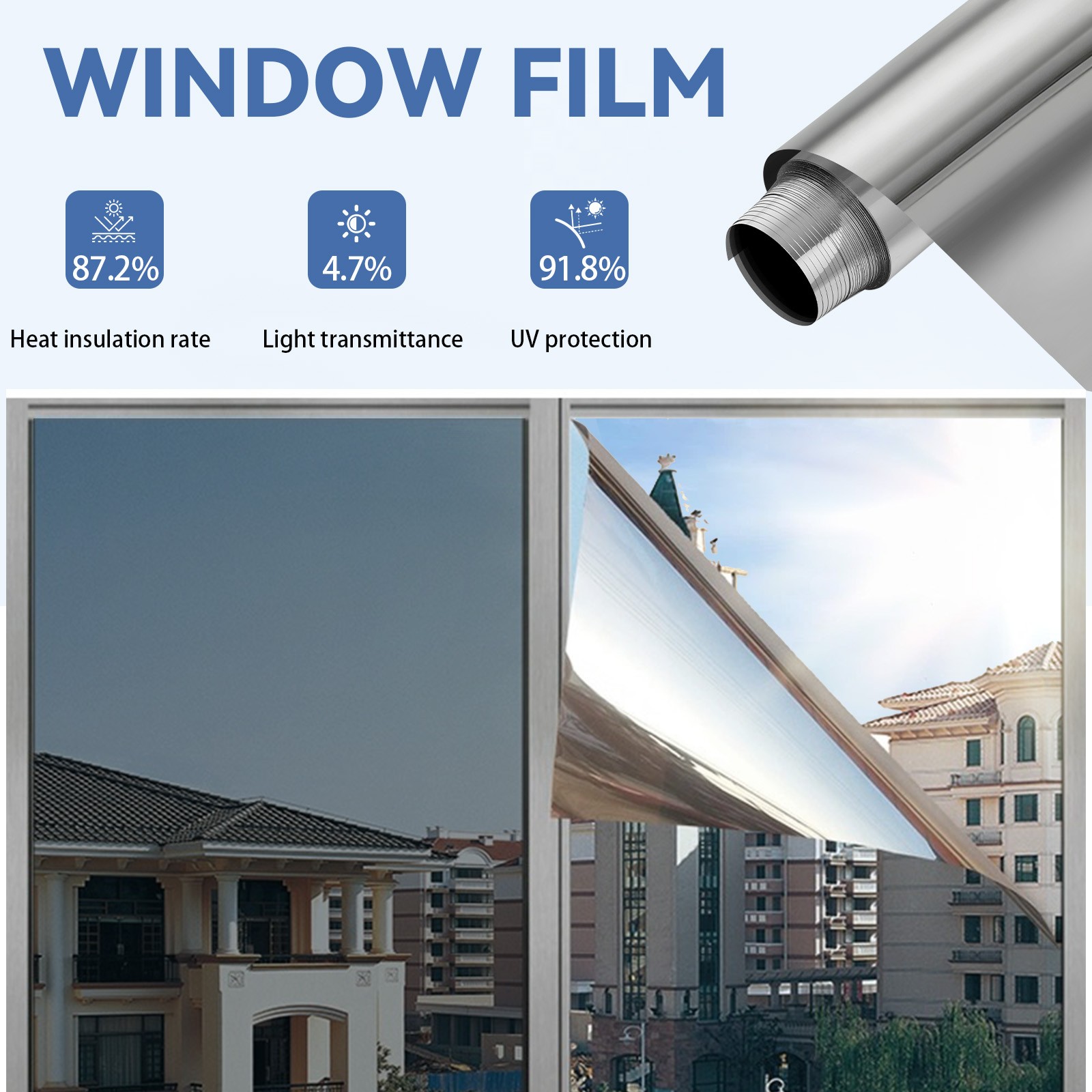 20FT One Way Privacy Window Film Heat Control Sun Blocking Window Tint Covering