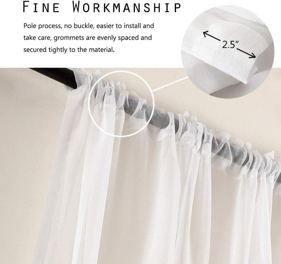 DREAM CASA Solid Sheer Curtains Draperies White 2 Panels 100″ W x 84″ L