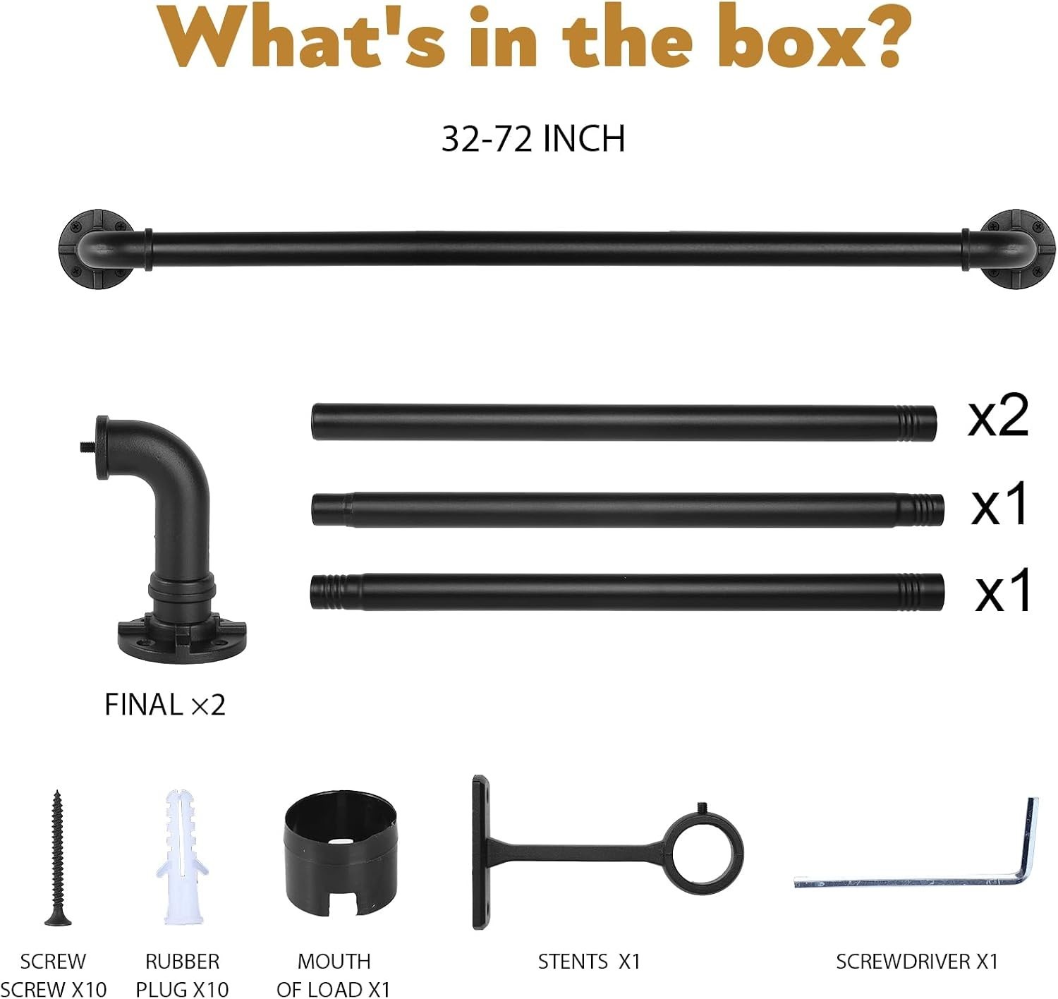 Versatile Black Iron Curtain Rod, Adjustable 36-72 Inches for Easy Assembly