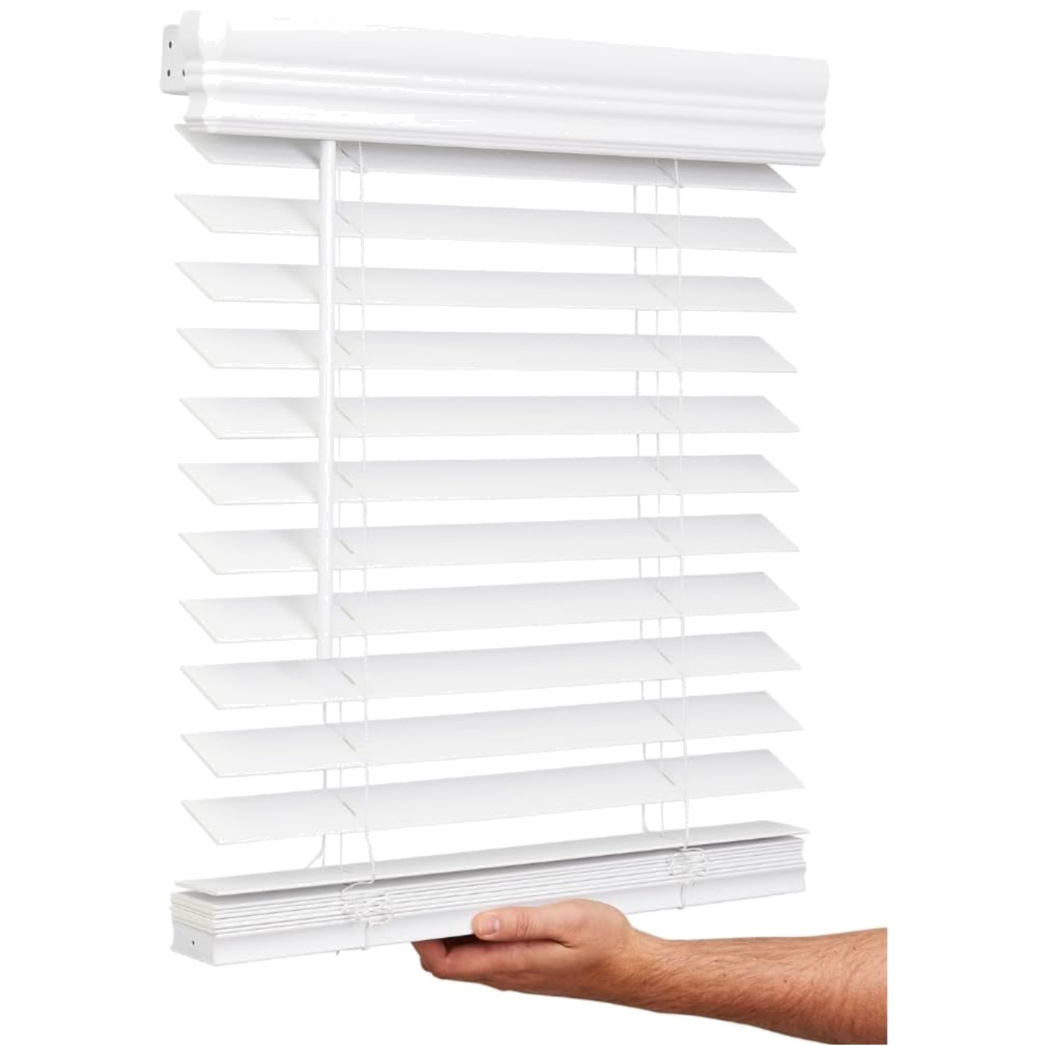 Cordless 2″ Faux Wood Blind – Bright White 17″x72″