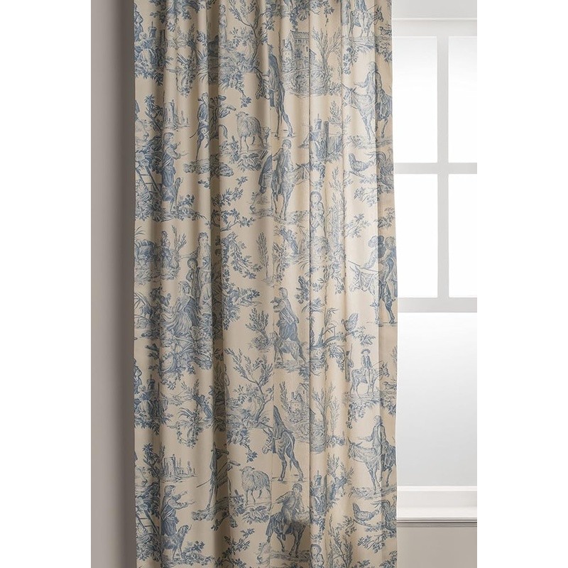 100% Cotton Toile Curtains Light Filtering Rod Pocket Home Living Decor New