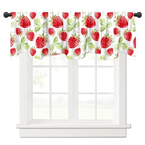 Red Strawberry Window Treatment Valance Summer Fruit Strawberry Window