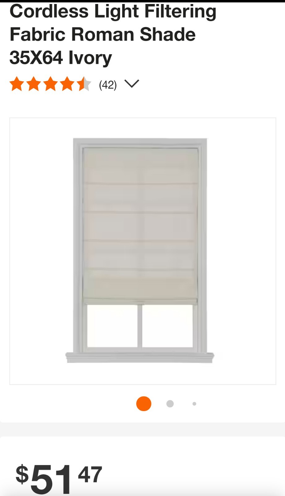 Ivory Fabric Roman Shade Cellular Shade 35” X 64” RSGF2964