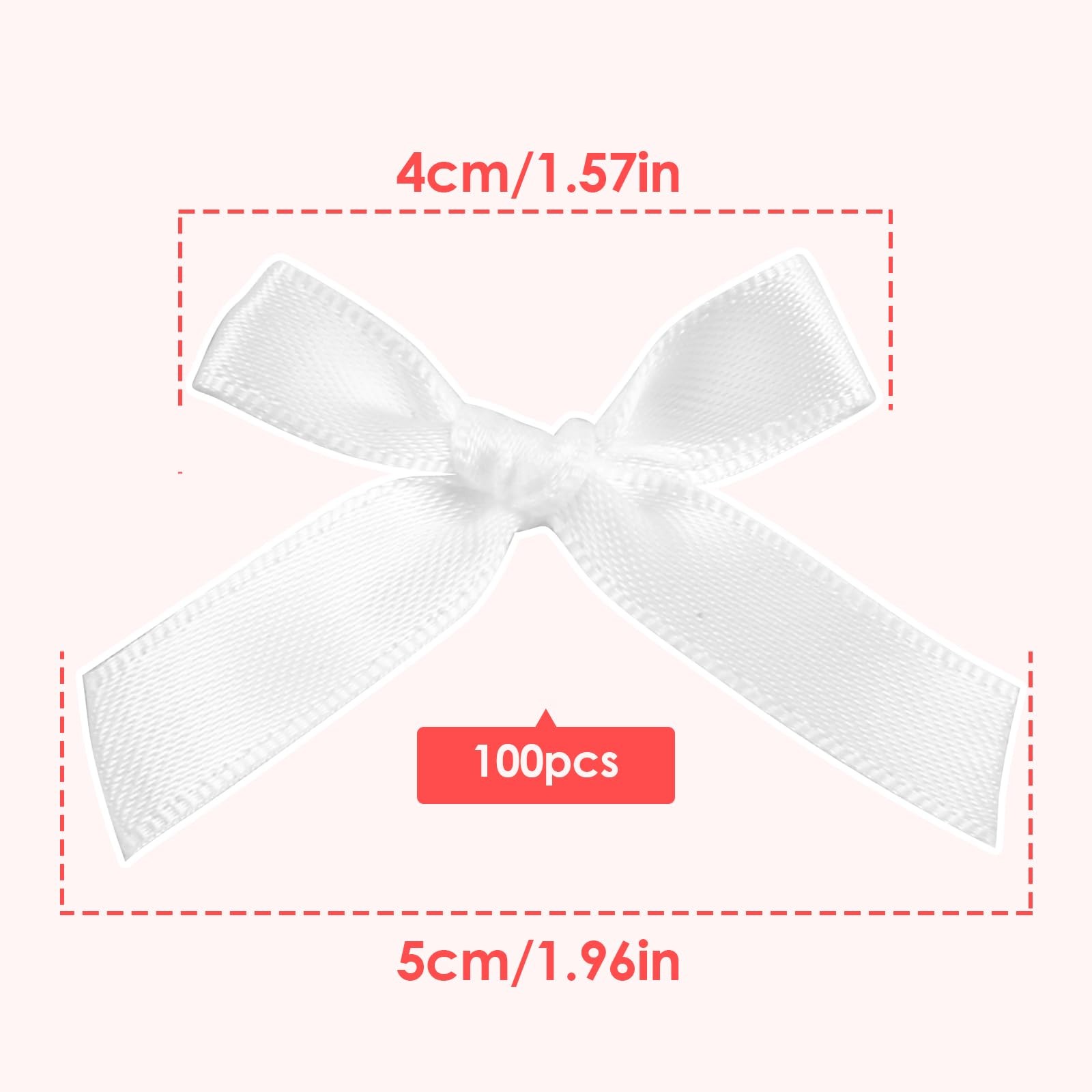 100 PCS White Ribbon Bows 4x4x1cm Small Satin Mini Craft DIY Hair Sewing