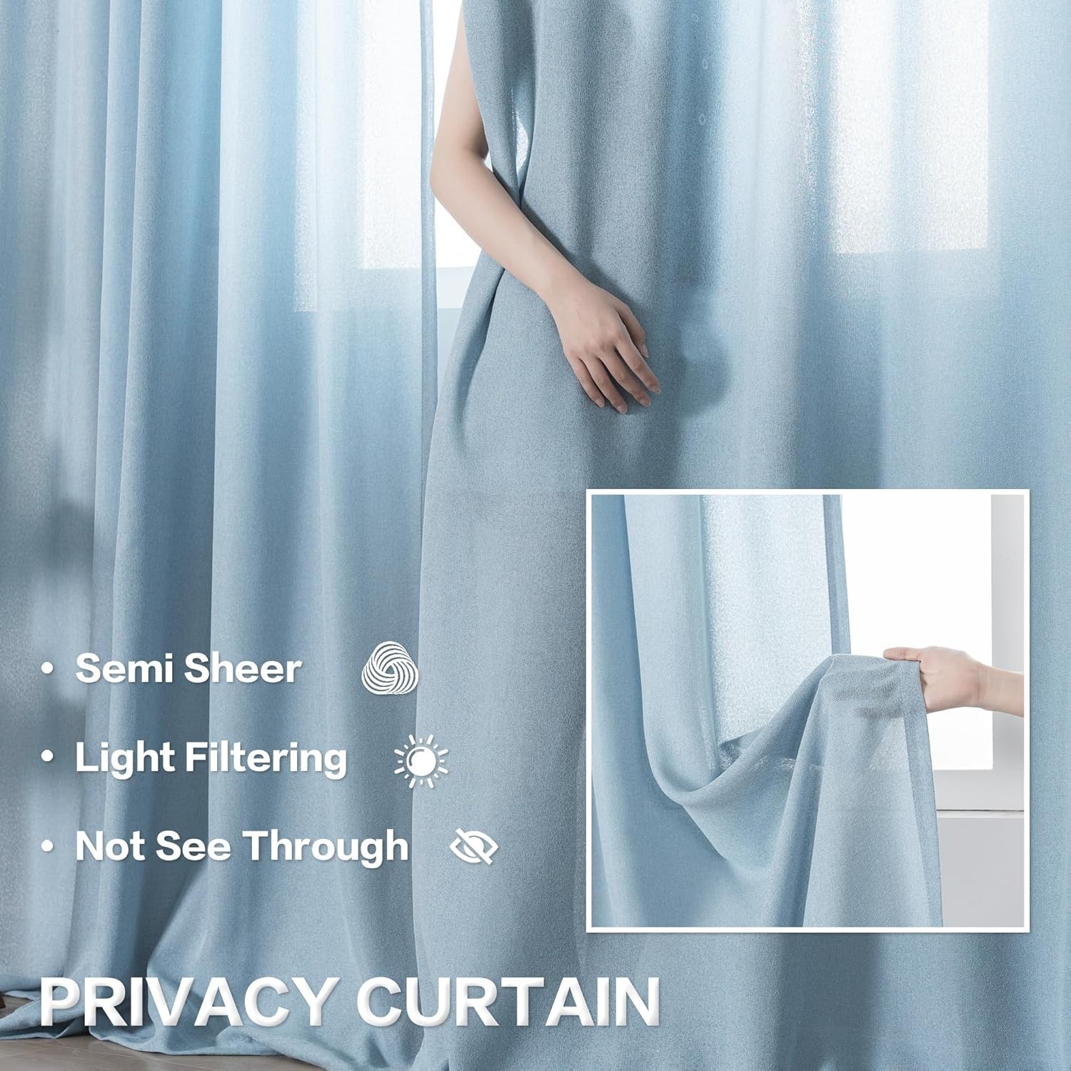 MAIHER Dusty Blue Curtains 52×90 Inches Long Semi Sheer Drapes for Living Room