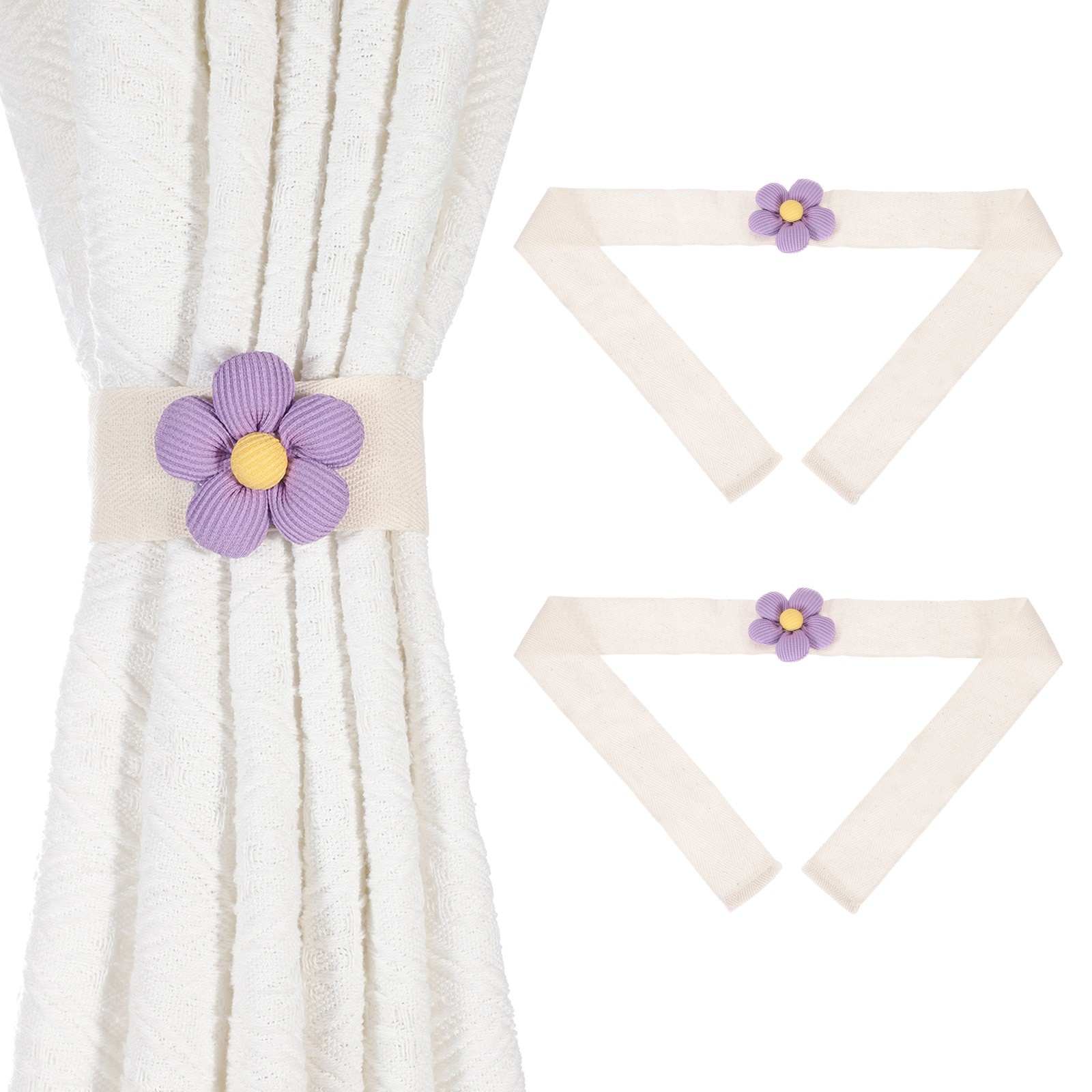 2 Pack Curtain Tiebacks Cute Flower Curtain Ties Five-petal Purple