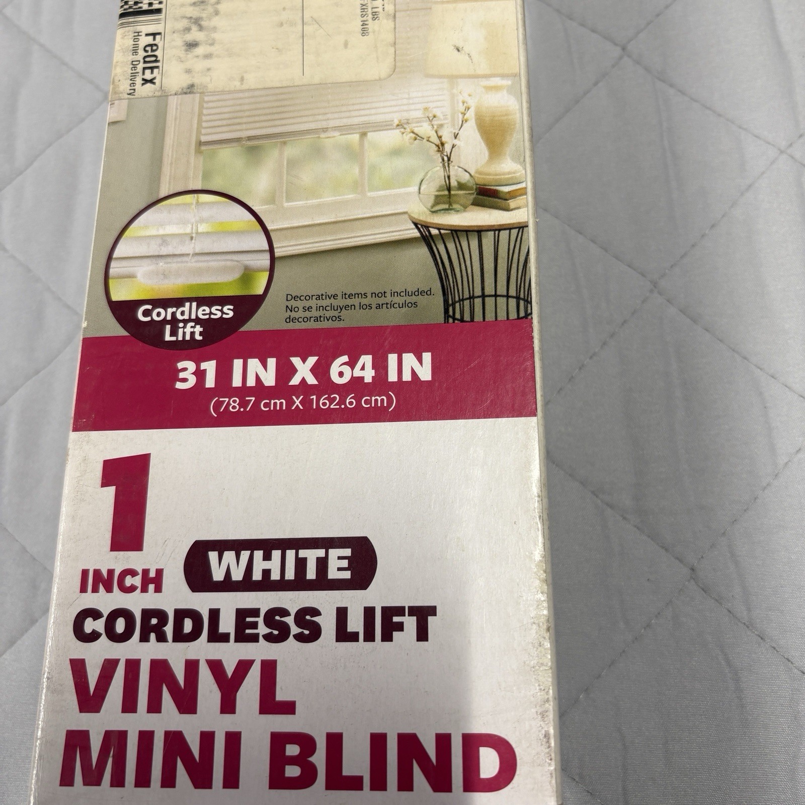 Cordless- 1″-Vinyl-Light Filtering Blinds-White 31″X64″-No Exposed Lift Cord-NIB