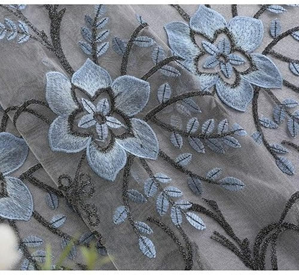 Luxury Flower Embroidered Double Layer Curtains with Valance – Grey 54×96 Inch