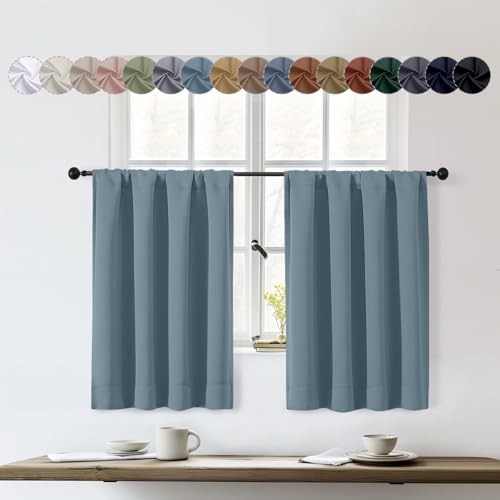 Sally Kitchen Curtains 36 Inch Length 2 40″W x 36″L (Pack of 2) Stone Blue