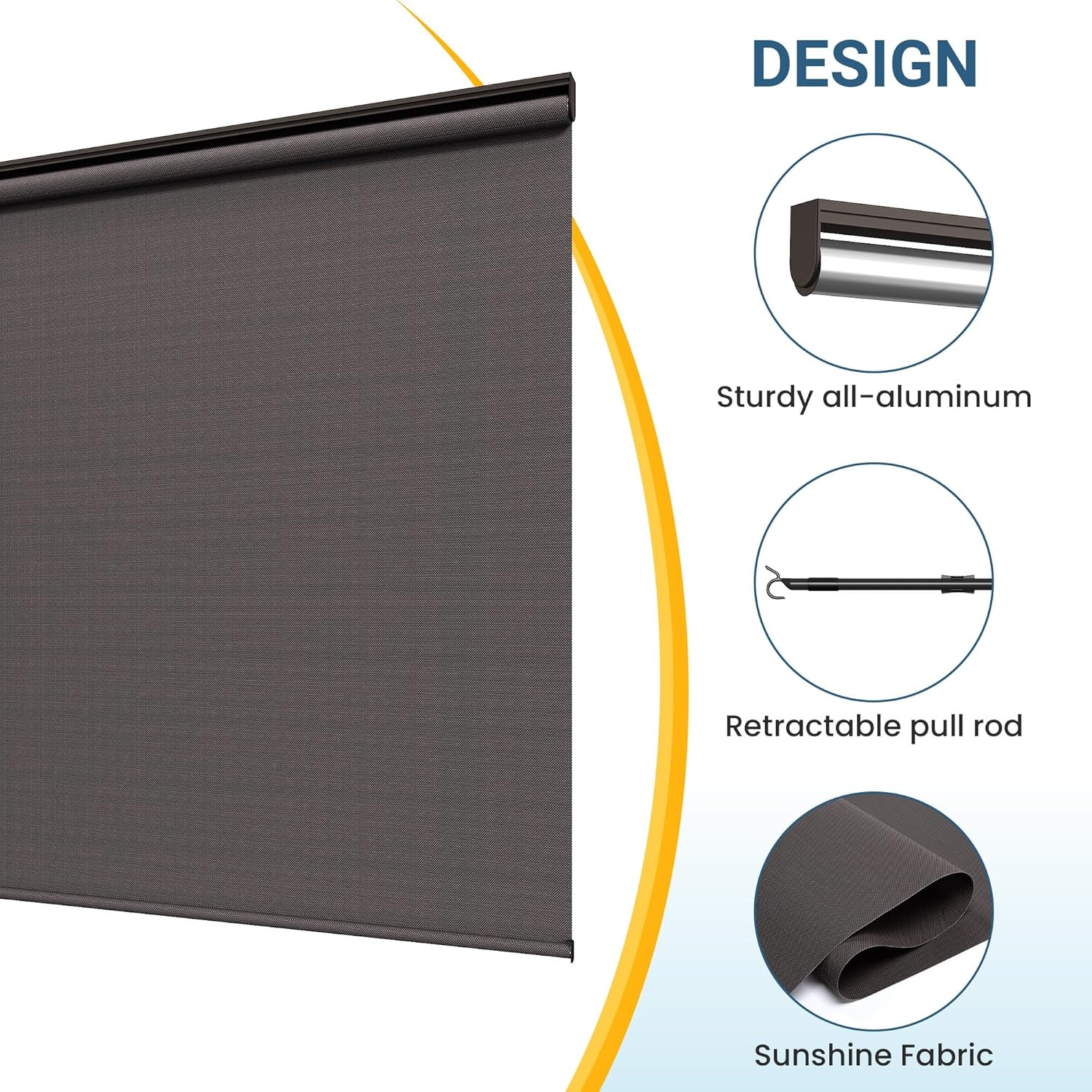 Patio Outdoor Roller Shades 10’W x 8’H, 95% UV Protection, No Crank, Brown