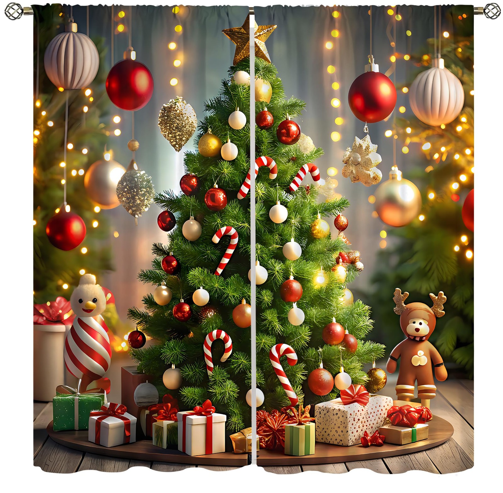 Merry Christmas Curtains, Colorful Xmas Balls Xmas Tree Pattern for Room Wind…