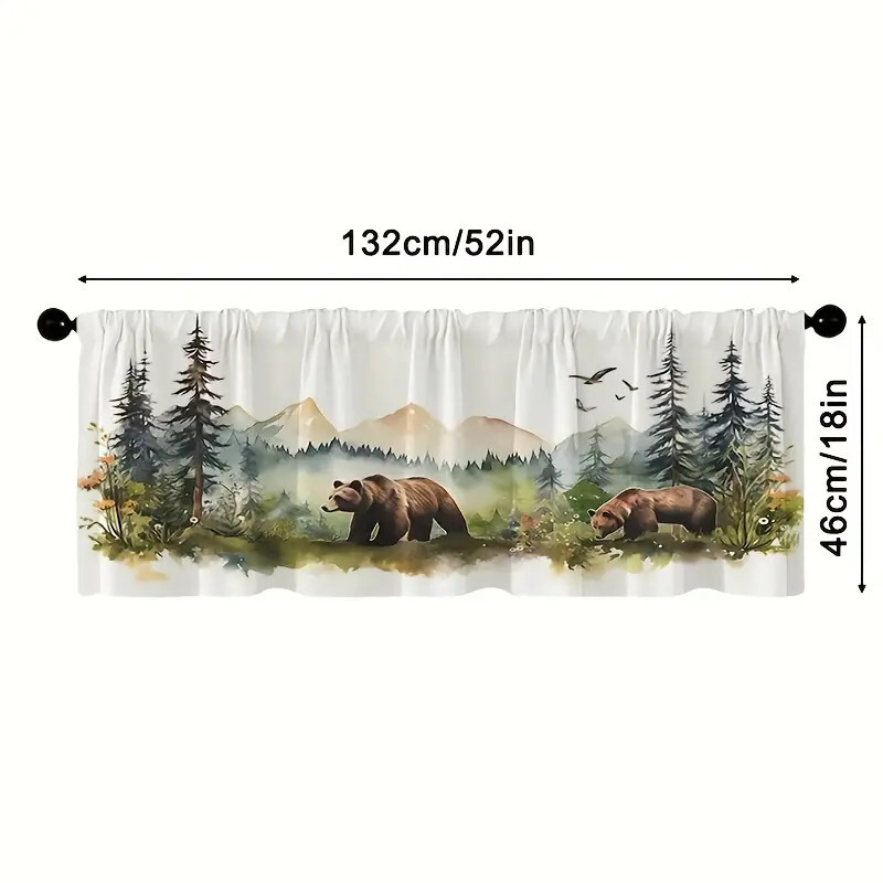 Brown Bears Forestry Mountain Wildlife Window Valance, Modern Rustic,52″ x 18″