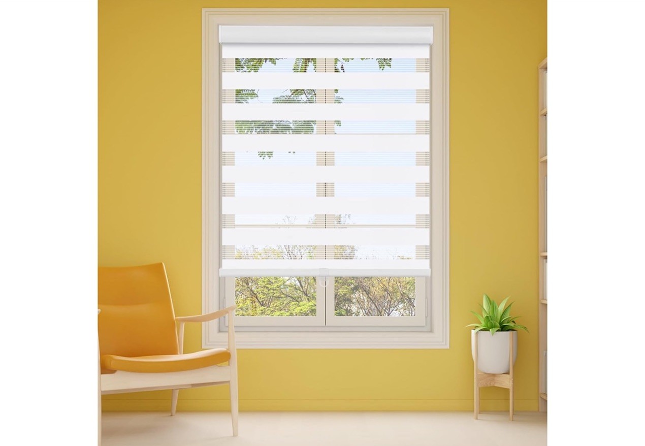 SMONTER Cordless Zebra Blinds Light Grey Window Roller Shades 59″ W x 72″ H New
