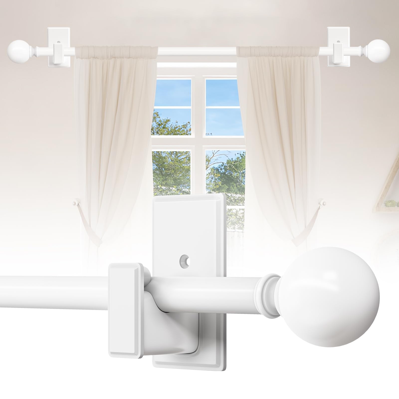 TKZTKZ Curtain Rods No Drilling, 32-45 Inch 32-45″（For 26-39″ windows）, White
